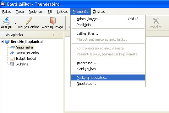 Elektroninio pašto konfigūravimas Thunderbird